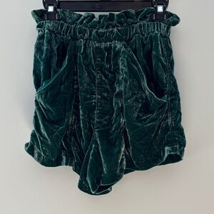 Free People Forest Green Velvet High Waist Shorts